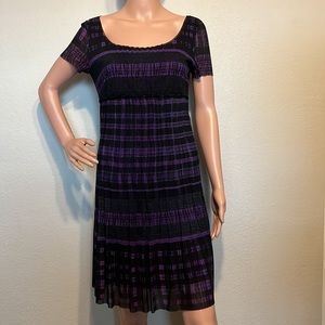 Vivienne Tam Purple Pleated Short Sleeve Dress